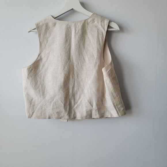 MANGO Women's Embroidered Linen Vest size L Crewneck Lined - Picture 2 of 8